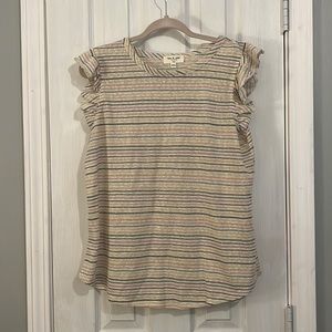 Short Sleeve Ruffle Striped Multicolor Blouse (Large)